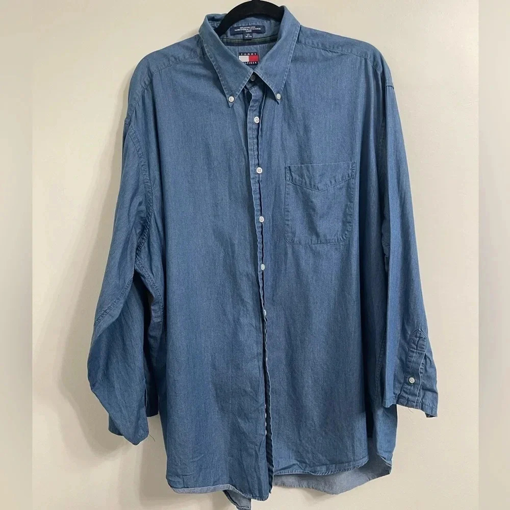 Tommy Hilfiger Men’s Vintage Chambray Collard Shirt Neck Size 17